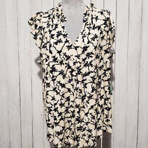 NEW Terra Sky 2X Top Cream Floral Flutter Cottage Boho Fairy Whimsy Earthy Cozy